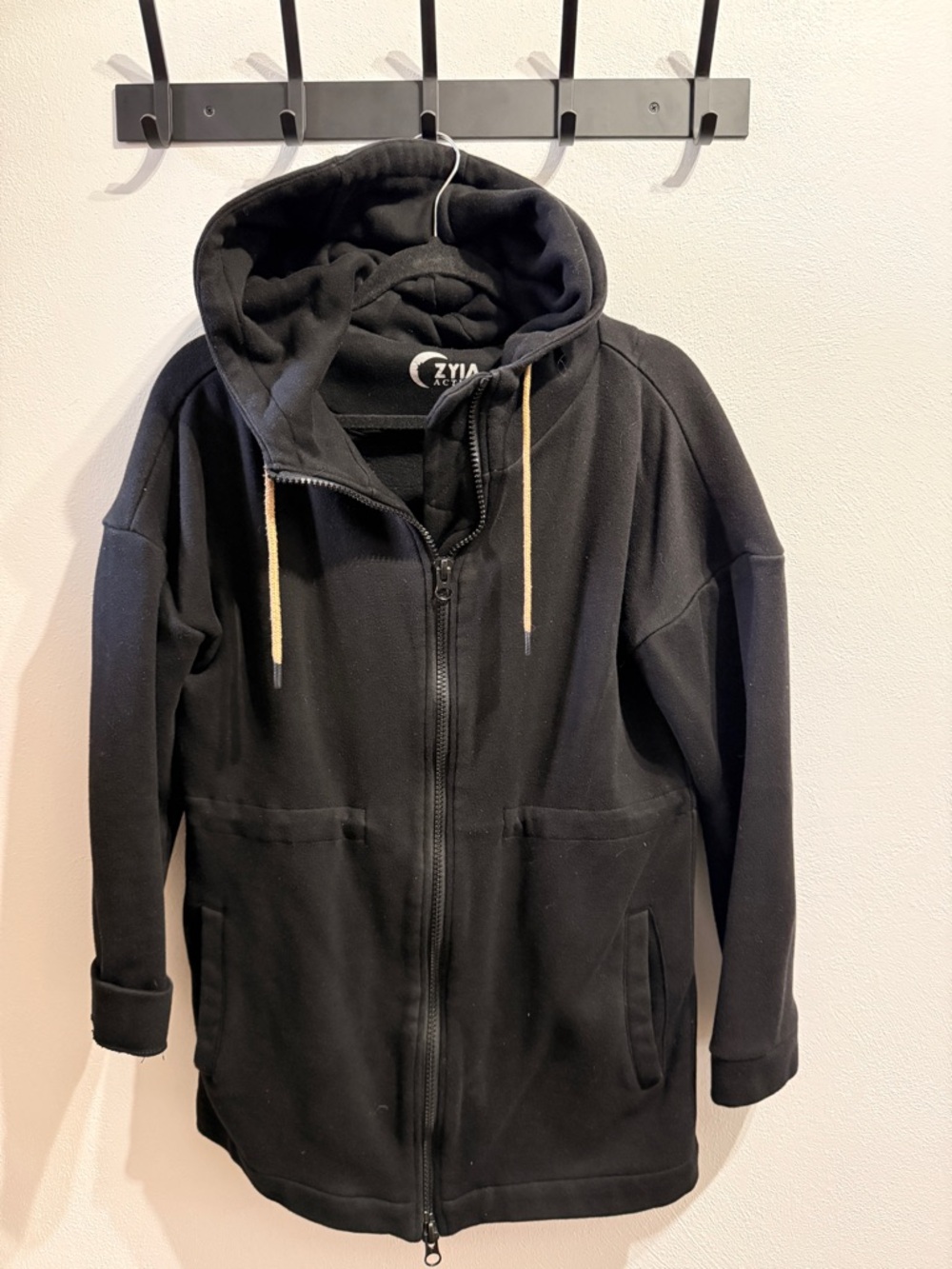 ZYIA Black Hooded Zip Jacket with Contrast Drawcords
